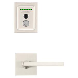 Halo Touch Satin Nickel Contemporary Fingerprint WiFi Elec Smart Lock Deadbolt Feat SmartKey Security with Halifax lever