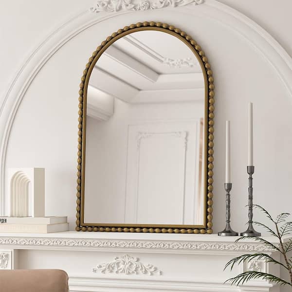 Gold 23.62 in. W x 35.43 in. H Art Deco Arch Iron Framed Mirror Wall Mirror Wall Decor Mirror