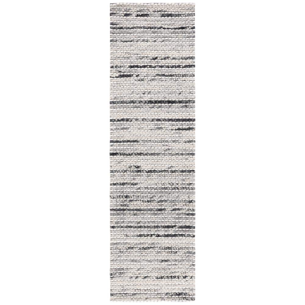 Boho-Chic Black & Ivory Striped Kilim 27" Wool Runner Rug