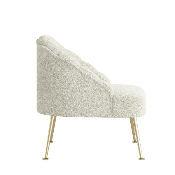 Handy Living - Appleby in Cream Faux-Shearling Fabric Modern Channel Tufted Shell Chair