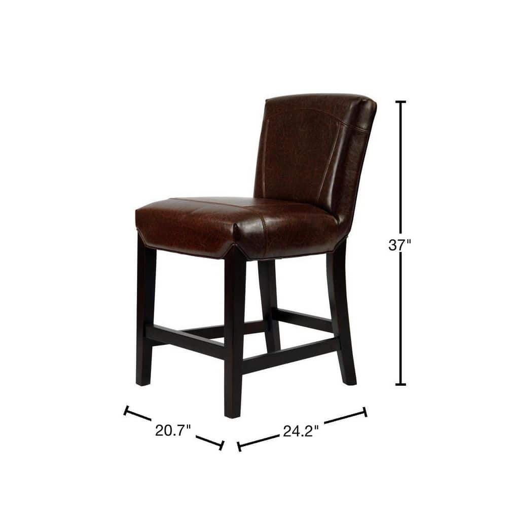 Brown Leather and Wood Parsons Counter Stool