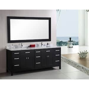 London 78 in. W x 22 in. D Vanity in Espresso with Marble Vanity Top and Mirror in Carrara White