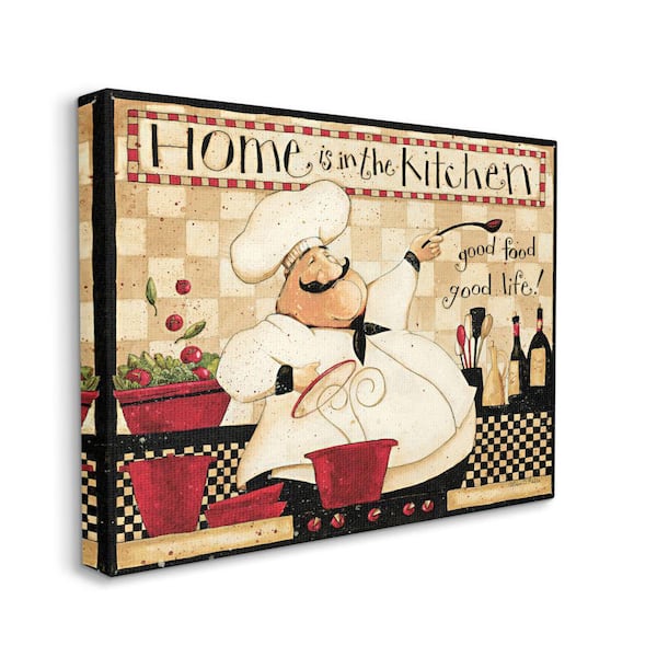 Stupell Industries "Home is the Kitchen Phrase Charming Vintage Chef" by Dan DiPaolo Unframed Drink Canvas Wall Art Print 30 in. x 40 in.