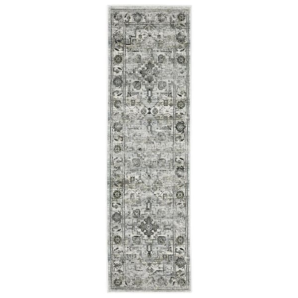 AVERLEY HOME Galleria Gray/Blue 2 ft. x 8 ft. Oriental Distressed Medallion Polyester Indoor Runner Area Rug