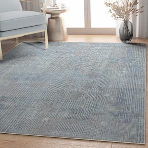 Blue 5 ft. 3 in. x 7 ft. 3 in. Flat-Weave Abstract Acropolis Modern Geometric Lines Area Rug