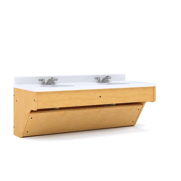 TOT MATE 49 in. W x 21 in. D x 21.5 in. H Double Sink Wall Mounted Kids Bathroom Vanity White Marble Top, Unassembled, (Maple)