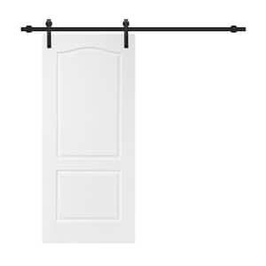 36 in. x 80 in. White Primed MDF 2-Panel Arch Top Interior Sliding Barn Door with Hardware Kit