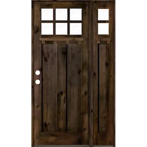 50 in. x 96 in. Craftsman Alder 2 Panel Right-Hand 6 Lite Clear Glass DS Black Wood Prehung Front Door/Right Sidelite