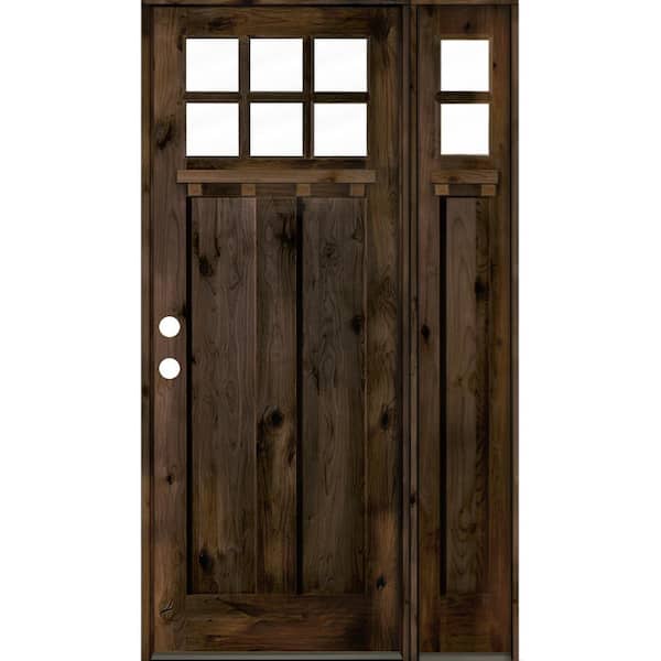Krosswood Doors 50 in. x 96 in. Craftsman Alder 2 Panel Right-Hand 6 Lite Clear Glass DS Black Wood Prehung Front Door/Right Sidelite