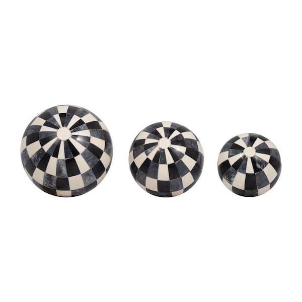 Liv & Skye Black 6 in. x 6 in. Resin Checkered Orbs (Set of 3)