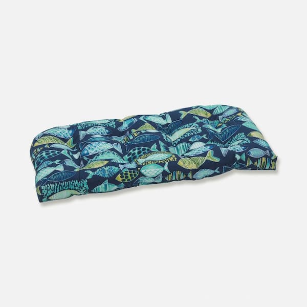 Pillow Perfect Tropical Rectangular Outdoor Bench Cushion in Blue