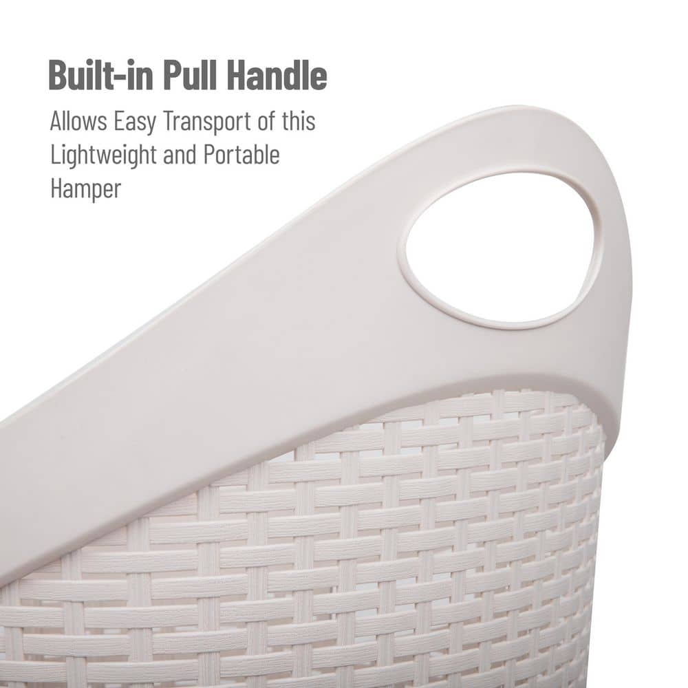 Ivory Wicker-look Plastic Upright Laundry Hamper with Wheels