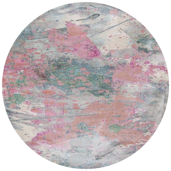Lillian 7 ft. x 7 ft. Ivory/Pink Abstract Marle Round Area Rug