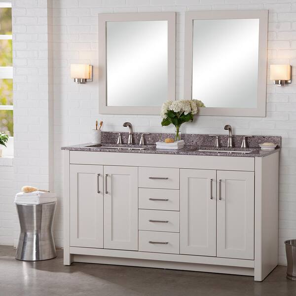 Home Decorators Collection Westcourt 61 in. W x 22 in. D Bath Vanity in Cream with Stone Effect Vanity Top in Mineral Gray with White Sink