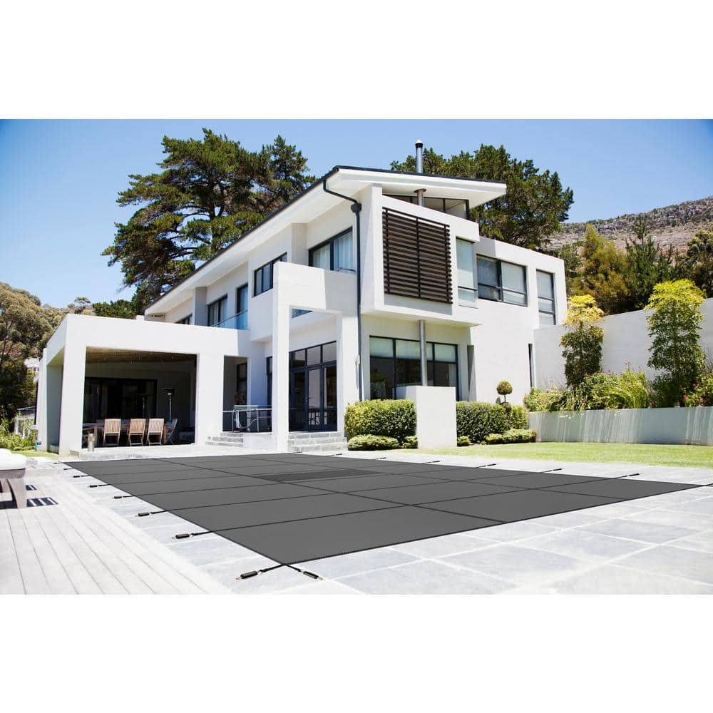 Heavy-Duty Gray Rectangular Pool Safety Cover, 25' x 45'