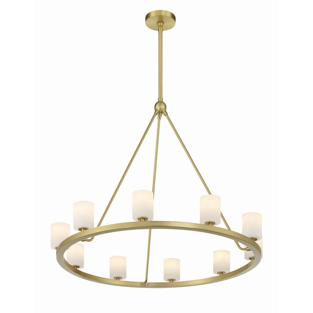 Soft Brass 10-Light Chandelier with White Stone Shades