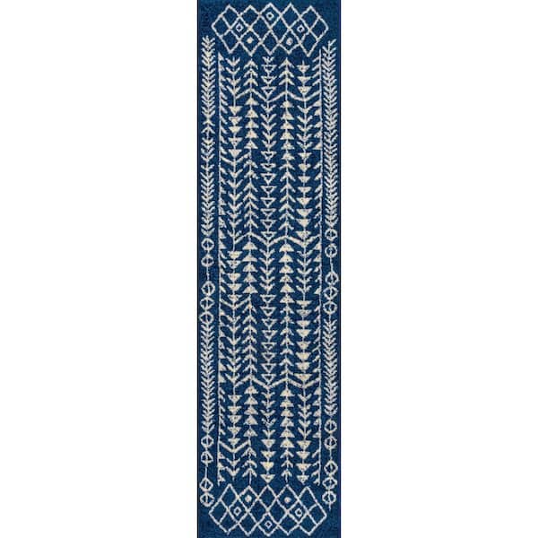 Ziri Moroccan Geometric Navy/Cream 2 ft. x 8 ft. Runner Rug