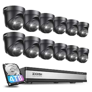4K Ultra HD 16-Channel POE 4TB NVR Security Camera System with 12 Wired 8MP Spotlight Cameras, AI Human Car Detection