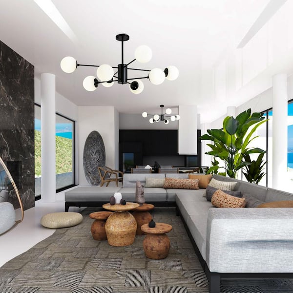 8-Light Modern Sputnik Chandelier Brass Mid Century Branch Crystal Pendant Ceiling Light Fixture for Dining Living Room