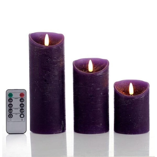 3 Pack Purple Flameless LED Candles with Remote:Battery Operated 3 Pack Purple Flameless LED Candles with Remote:Battery Operated