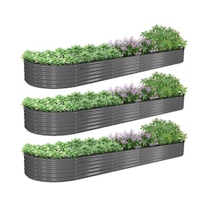 12 ft. x 3 ft. x 1.5 ft. Outdoor Garden Oval Alloy Steel Quartz Gray Galvanized Raised Oval Planter Bed Boxes(3-Pack)