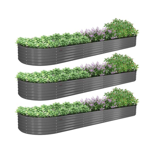 Runesay 12 ft. x 3 ft. x 1.5 ft. Outdoor Garden Oval Alloy Steel Quartz Gray Galvanized Raised Oval Planter Bed Boxes(3-Pack)