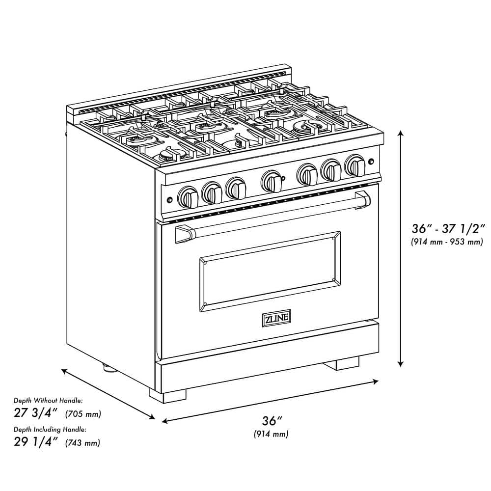 ZLINE 36'' Stainless Steel Gas Range with Convection Oven