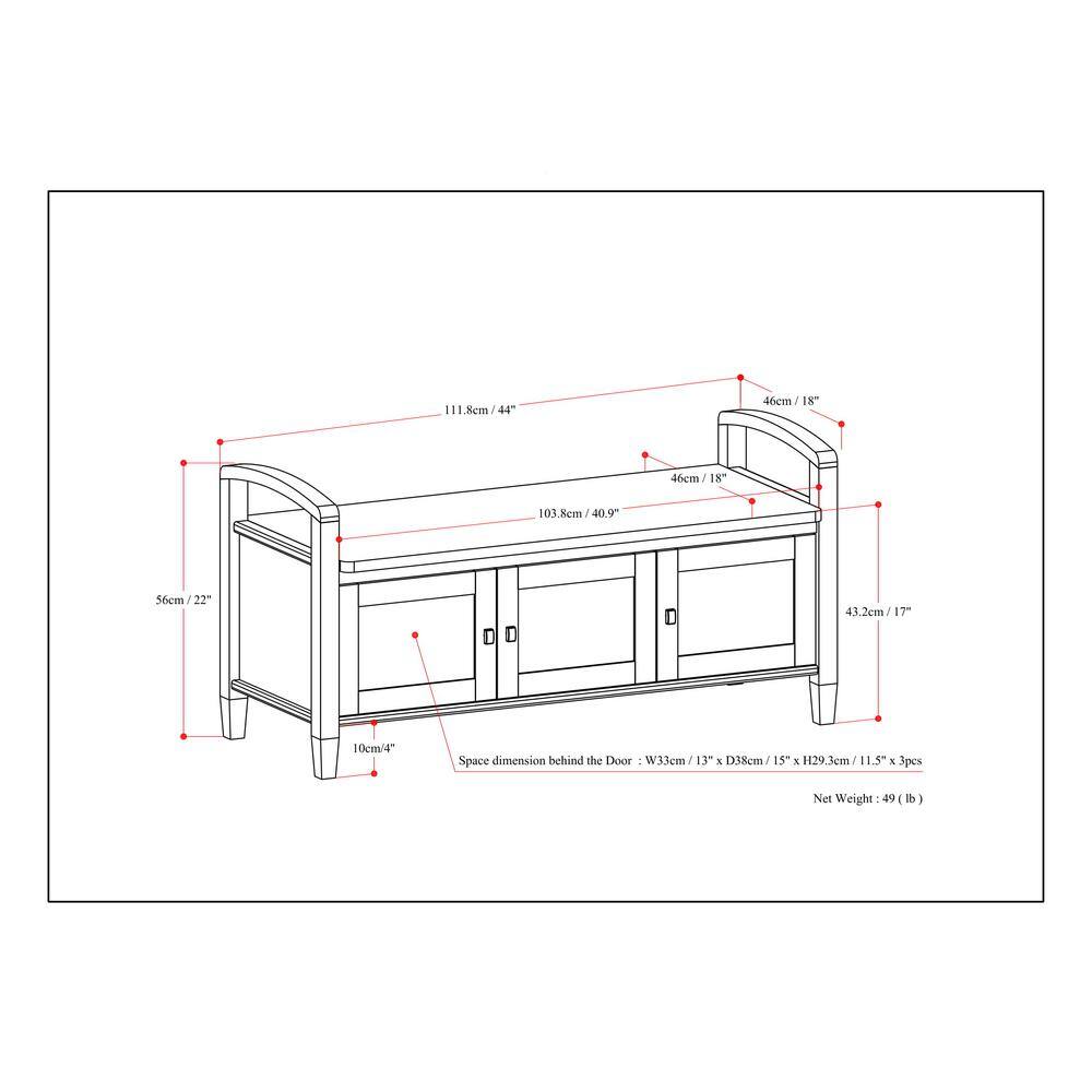 Black Pine 44" Entryway Storage Bench with Shelves