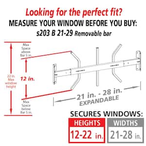 Removable 21 in. to 28 in. Adjustable Width 1-Bar Window Guard, White