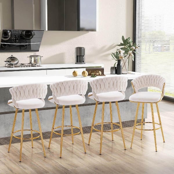 Gymax 29 in. Beige Backrest Metal Velvet Bar Stool Counter Stool with Sponge Seat 2 Set of Included