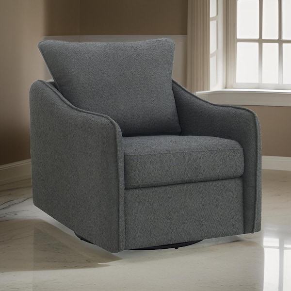 Benjara Adia Gray Boucle Swivel Glider Arm Chair with Cushioned and Curved Arms