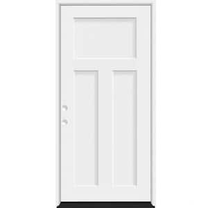 Legacy 34 in. x 80 in. 3 Panel Craftsman RHIS Unfinished White Fiberglass Prehung Front Door with 4-9/16 Jamb