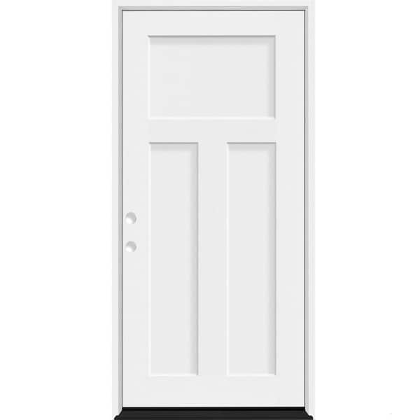 Legacy 34 in. x 80 in. 3 Panel Craftsman RHIS Unfinished White Fiberglass Prehung Front Door with 4-9/16 Jamb