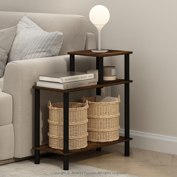 Furinno Turn-N-Tube 23.62 in. Amber Pine/Black Rectangle Wood End Table