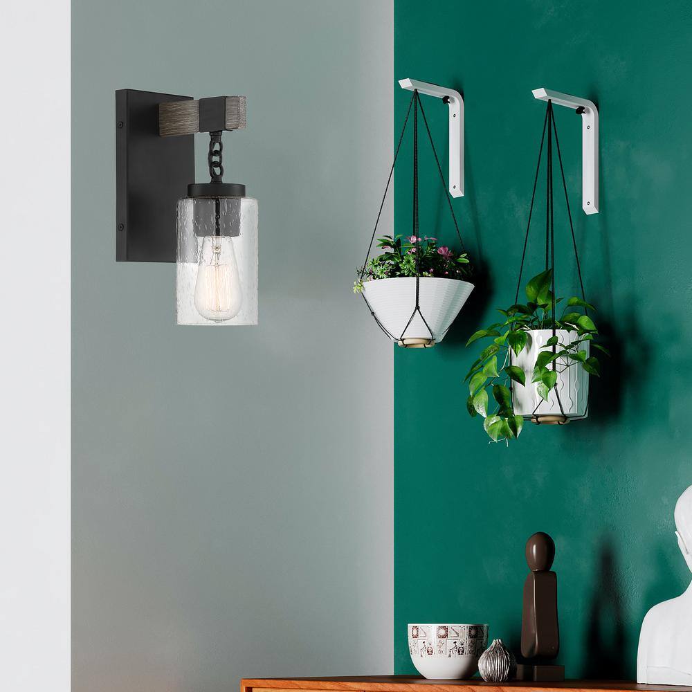 Matte Black Industrial Wall Sconce with Clear Glass Shade