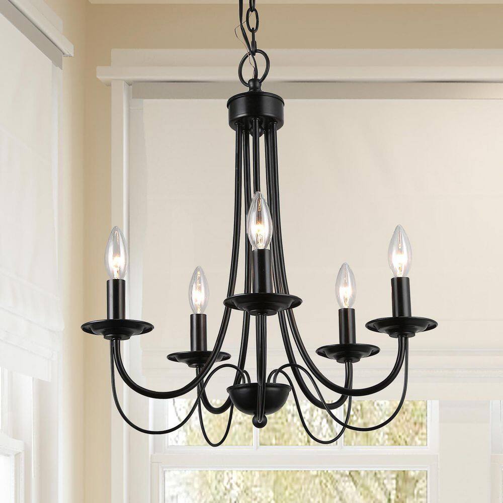 Modern Black Chandelier Candlestick Island 5-Light 18.5 in. Classic Pendant Chandelier for Living Room Bedroom price history on PriceWatchPro