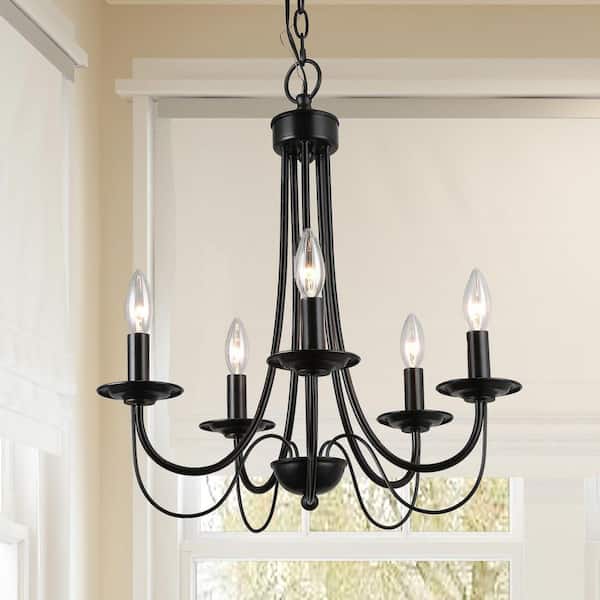LNC Modern Black Chandelier Candlestick Island 5-Light 18.5 in. Classic Pendant Chandelier for Living Room Bedroom