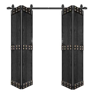 Mid-Bar Style 48in. x 84in .(12''x 84''x 4panels) Ebony Solid Core Wood Bi-fold Door With Hardware Kit -Assembly Needed