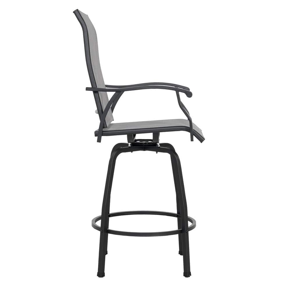 Gray Textilene Swivel Outdoor Bar Stools with High Backrest