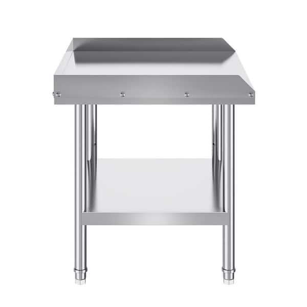 SKYSHALO Stainless Steel Work Table, 24 x 28 x 26 In. Silver Commercial Food Prep Worktable, 3-Sided Backsplash Heavy Duty