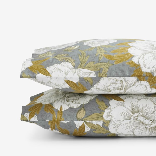 The Company Store Company Cotton Grey/Gold Peonies Sateen Standard Pillowcase (Set of 2)