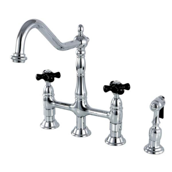 Kingston Brass Duchess 2-Handle Bridge Kitchen Faucet with Side Sprayer in Polished Chrome