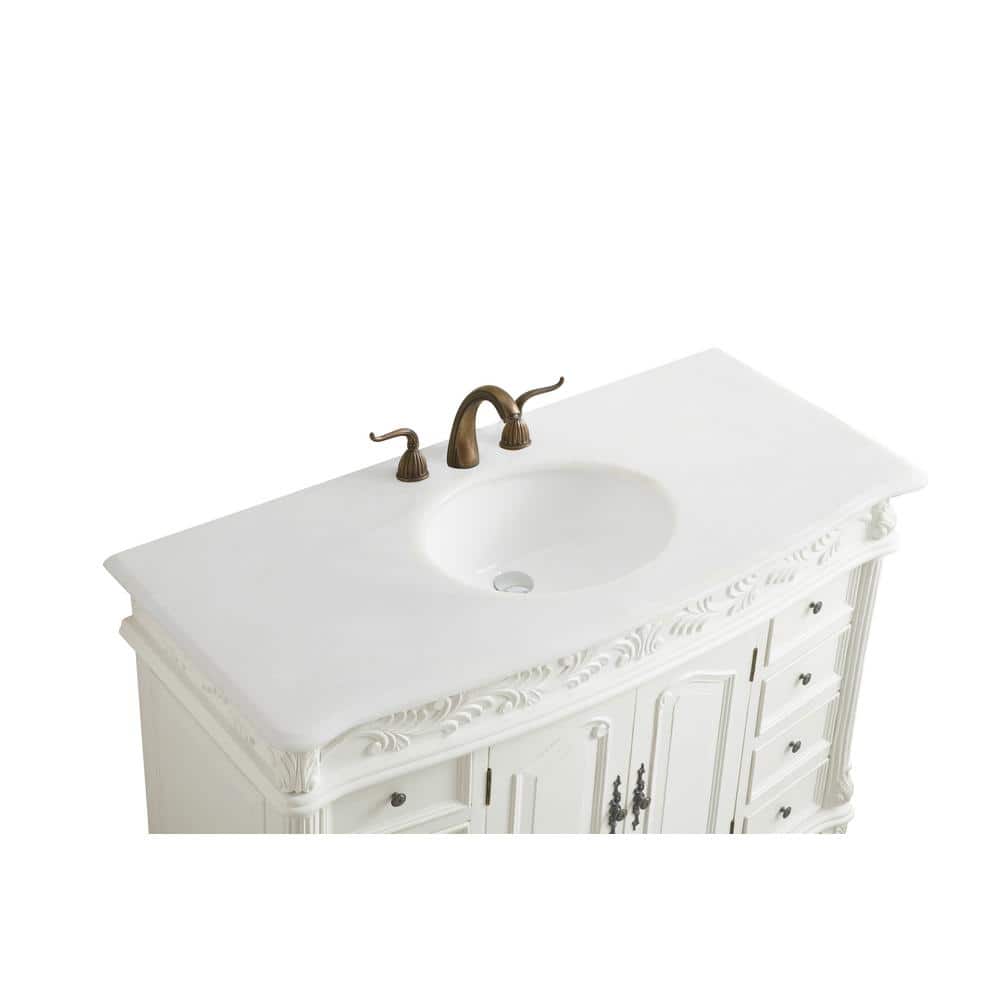 Antique White 48" Freestanding Single Vanity with Quartz Top