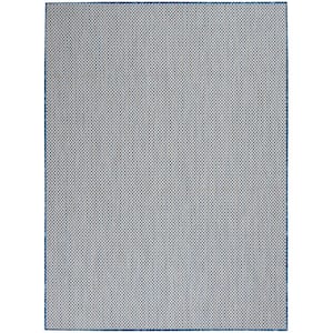 Courtyard Ivory Blue 4 ft. x 6 ft. Geometric Contemporary Indoor/Outdoor Patio Area Rug