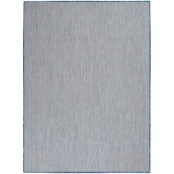 Nourison Courtyard Ivory Blue 4 ft. x 6 ft. Geometric Contemporary Indoor/Outdoor Patio Area Rug