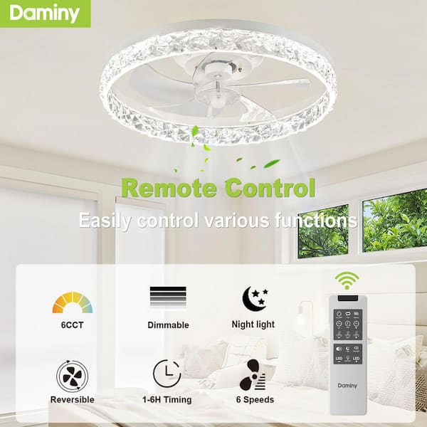 20 in. Indoor White Ceiling Fans with Lights and Remote, 6 CCT Dimmable Low Profile Ceiling Fan with Light