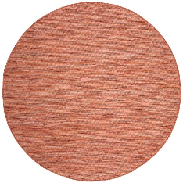 SAFAVIEH Beach House Rust 8 ft. x 8 ft. Solid Striped Indoor/Outdoor Patio  Round Area Rug