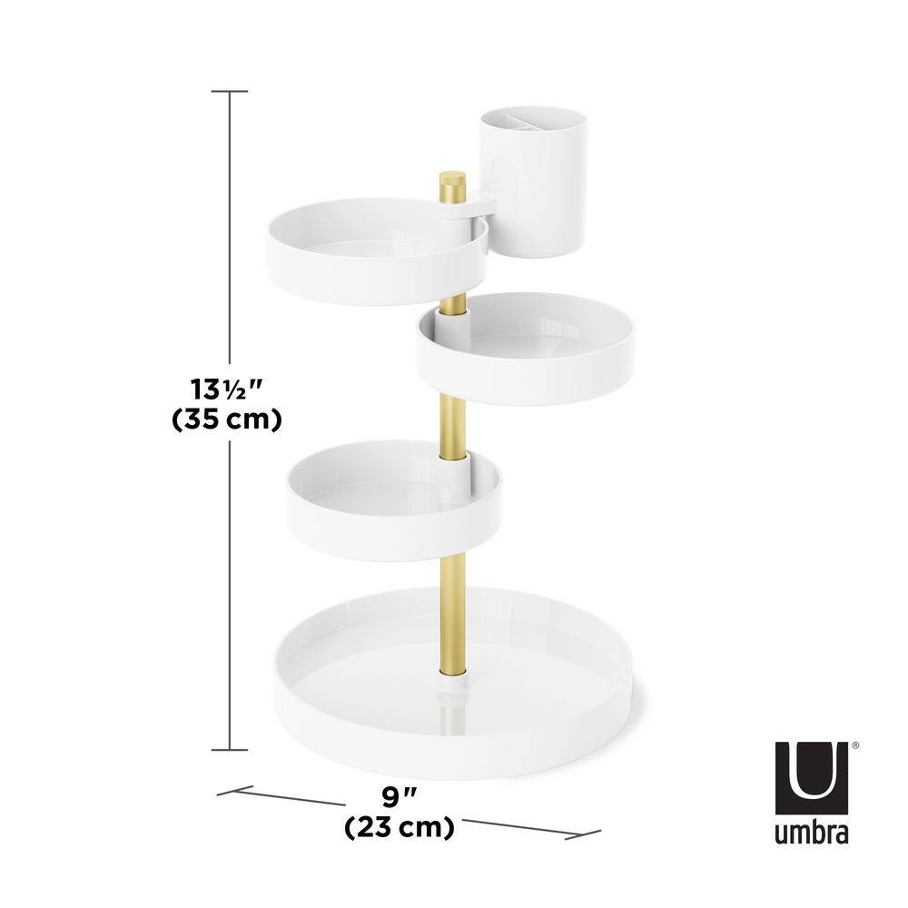 White and Brass 3-Tier Rotating Vanity Tray