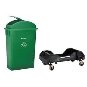 23 Gal. Green Slim Recycling Bin Trash Can with Dome Lid and Dolly