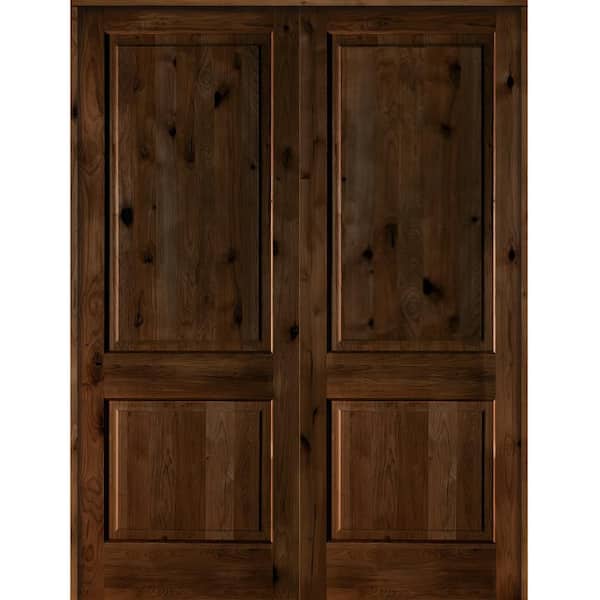 Krosswood Doors 72 in. x 96 in. Rustic Knotty Alder 2-Panel Universal/Reversible Provincial Stain Wood Double Prehung Interior Door
